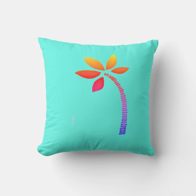 Rainbow palm tree drawing with blue background throw pillow (Front)