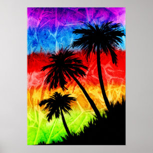 Rainbow Palm Trees Silhouettes Poster