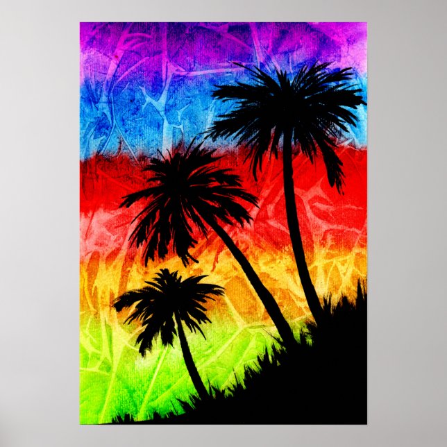 Rainbow Palm Trees Silhouettes Poster (Front)