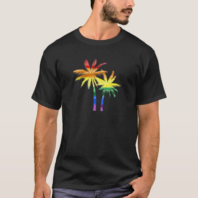 Rainbow Palm Trees T Shirt Gay Pride Flag Summer T (Front)