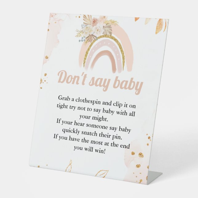 Rainbow Pampas grass 'don't say baby' party sign (Front)