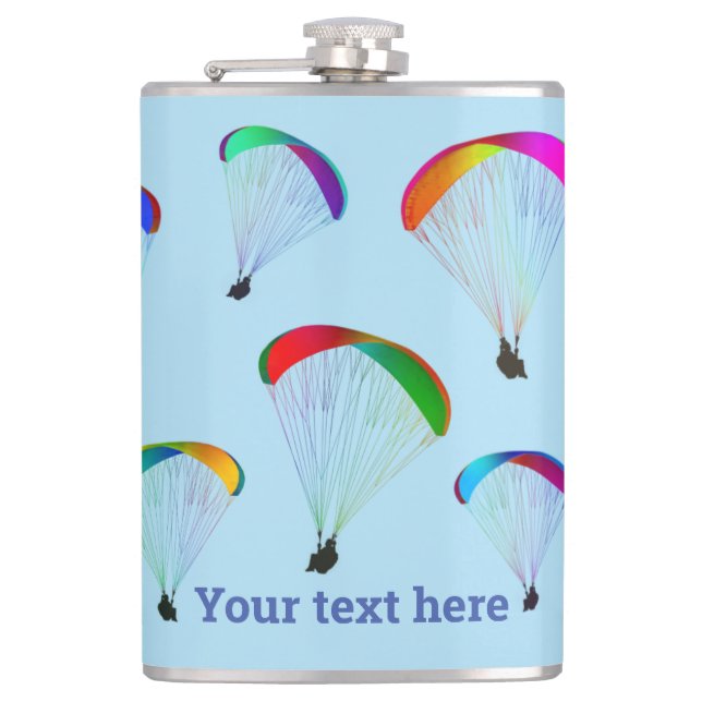 Rainbow parachutes on pale sky blue - paraglider hip flask (Front)