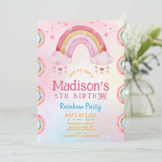 Rainbow Party 5e anniversaire Invitation (Debout devant)