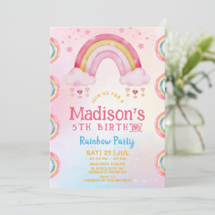 Rainbow Party 5e anniversaire Invitation