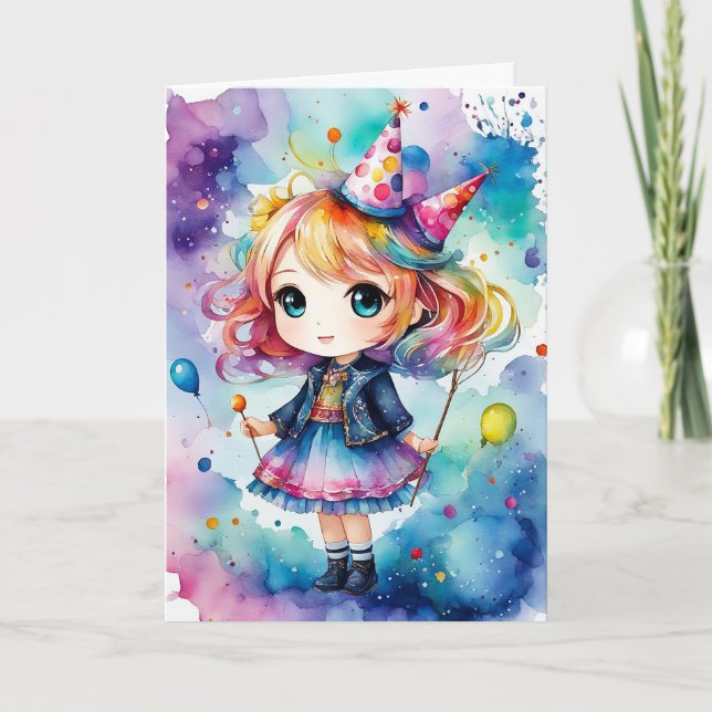 Rainbow Party Magic - Customizable Birthday Card (Front)