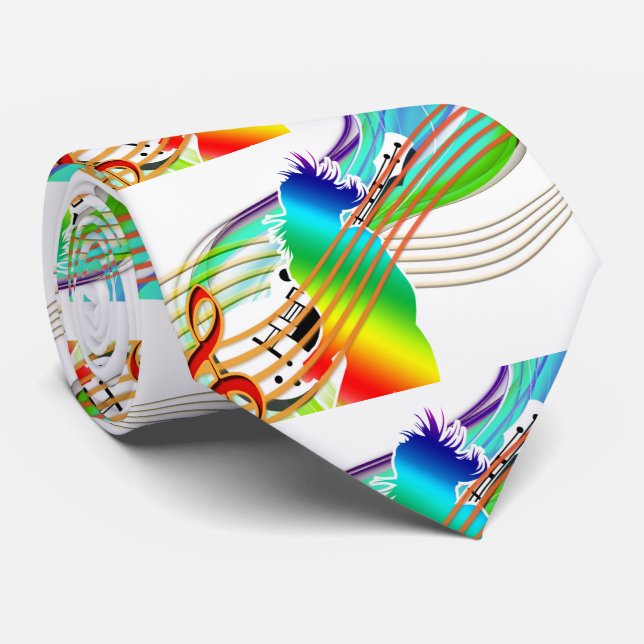 Rainbow Party Person With Guitar An Music Tie (Rolled)