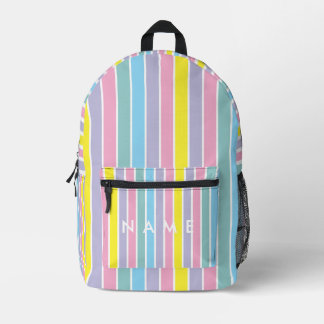 Rainbow Pastal colour strip Printed Backpack