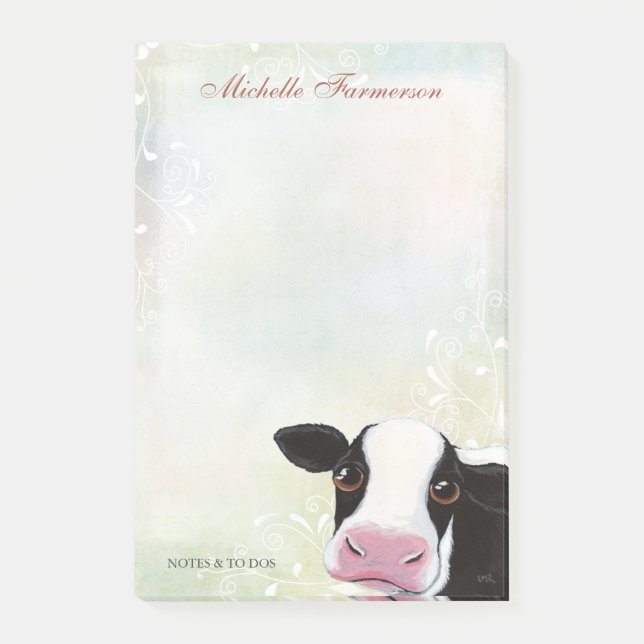 Rainbow Pastel Black & White Cow Personalized Post-it Notes (Front)