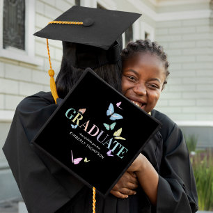 Rainbow Pastel Butterflies Graduation Cap Topper