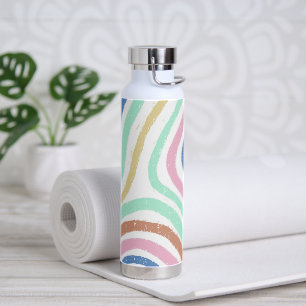 Rainbow Pastel Colors Wavy Brushstrokes Water Bottle
