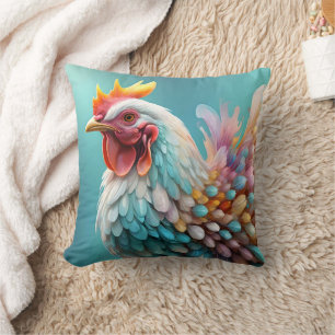 Rainbow Pastel Coloured Fluffy Chicken, Throw Pillow