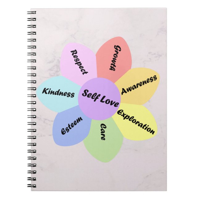 Rainbow pastel coloured Self Love  Notebook (Front)
