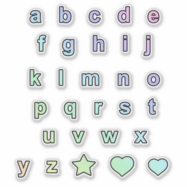 Rainbow Pastel Colours Lower Case Letters Alphabet (Front)