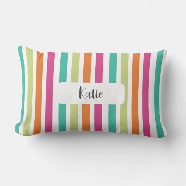 Rainbow pastel colours retro vertical stripes lumbar pillow (Front)