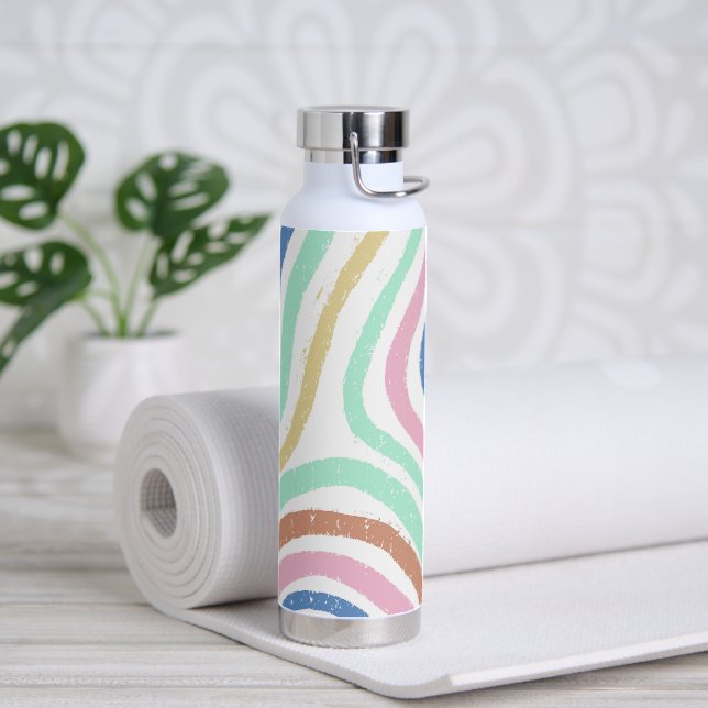 Rainbow Pastel Colours Wavy Brushstrokes Water Bottle (Yoga)