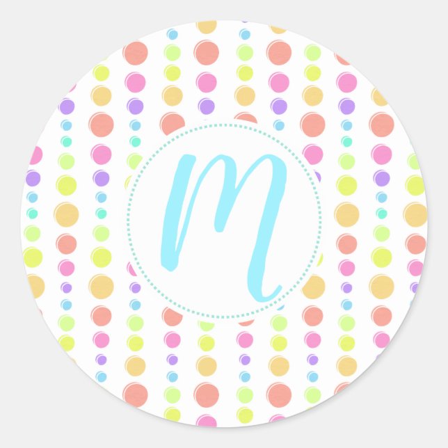 Rainbow Pastel Dots Pattern Classic Round Sticker (Front)