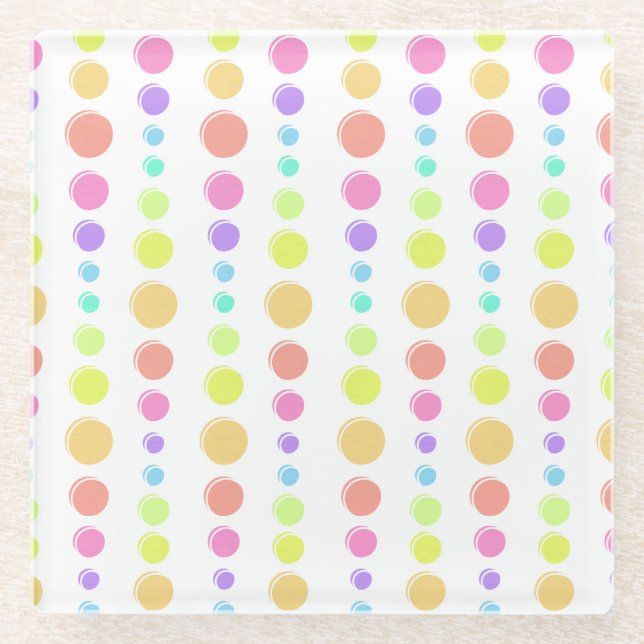 Rainbow Pastel Dots Pattern Glass Coaster (Front)