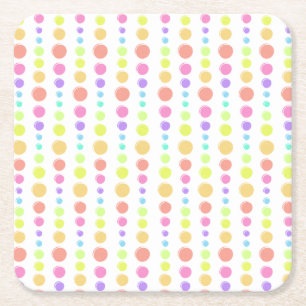 Rainbow Pastel Dots Pattern Square Paper Coaster