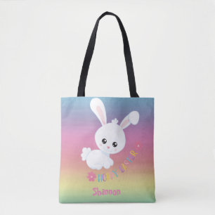 Rainbow Pastel Easter Bunny Child's Personalized Tote Bag
