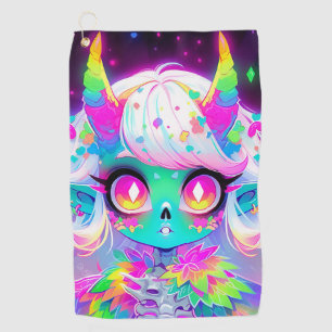 Rainbow Pastel Fantasy Skull Demon Anime Girl Golf Towel