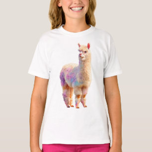 Rainbow Pastel Fluffy Alpaca Illustration Kids T-Shirt