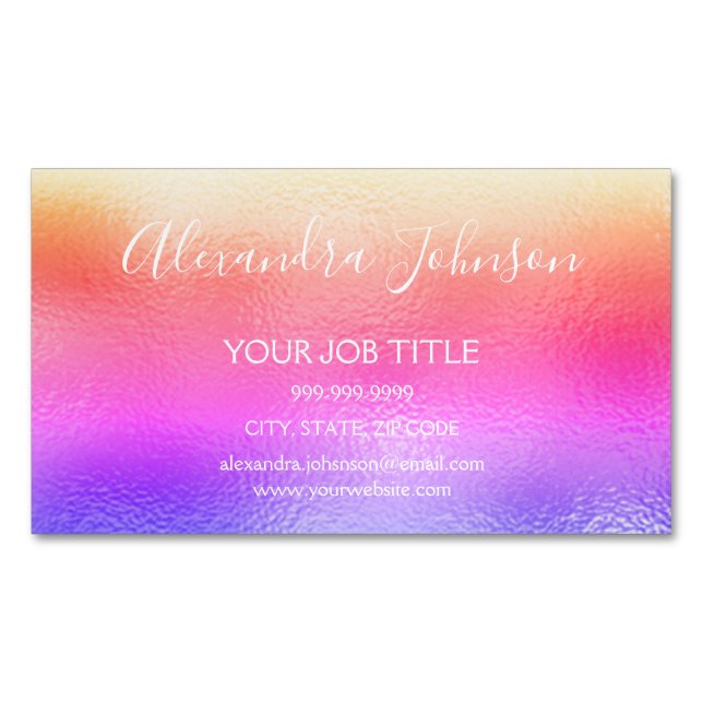 Rainbow Pastel Foil Business Professional Magnetic Business Card (Front)