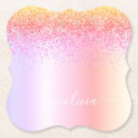 Rainbow Pastel Girly Glitter Metal Monogram Name Paper Coaster<br><div class="desc">Rainbow Pastel Faux Foil Metallic Sparkle Glitter Brushed Metal Monogram Name Paper Coasters. This makes the perfect graduation,  birthday,  wedding,  bridal shower,  anniversary,  baby shower or bachelorette party gift for someone that loves glam luxury and chic styles.</div>