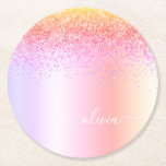 Rainbow Pastel Girly Glitter Metal Monogram Name Round Paper Coaster<br><div class="desc">Rainbow Pastel Faux Foil Metallic Sparkle Glitter Brushed Metal Monogram Name Paper Coasters. This makes the perfect graduation,  birthday,  wedding,  bridal shower,  anniversary,  baby shower or bachelorette party gift for someone that loves glam luxury and chic styles.</div>