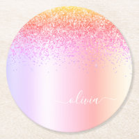 Rainbow Pastel Girly Glitter Metal Monogram Name