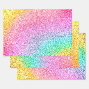 Rainbow Pastel Glitter Pattern Decoupage  Wrapping Paper Sheet