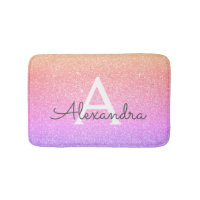 Rainbow Pastel Glitter Sparkle Monogram Bath Mat