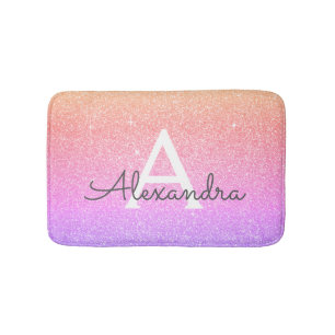 Rainbow Pastel Glitter Sparkle Monogram Bath Mat