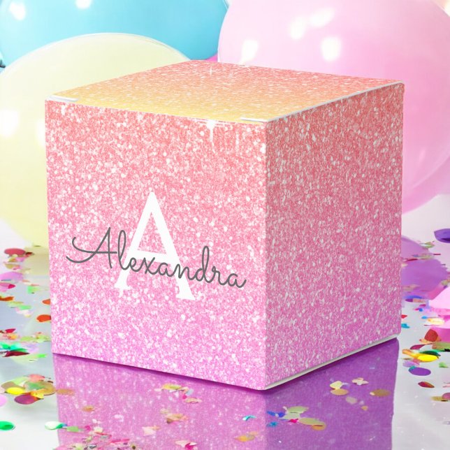 Rainbow Pastel Glitter & Sparkle Monogram Favor Box (Creator Uploaded)
