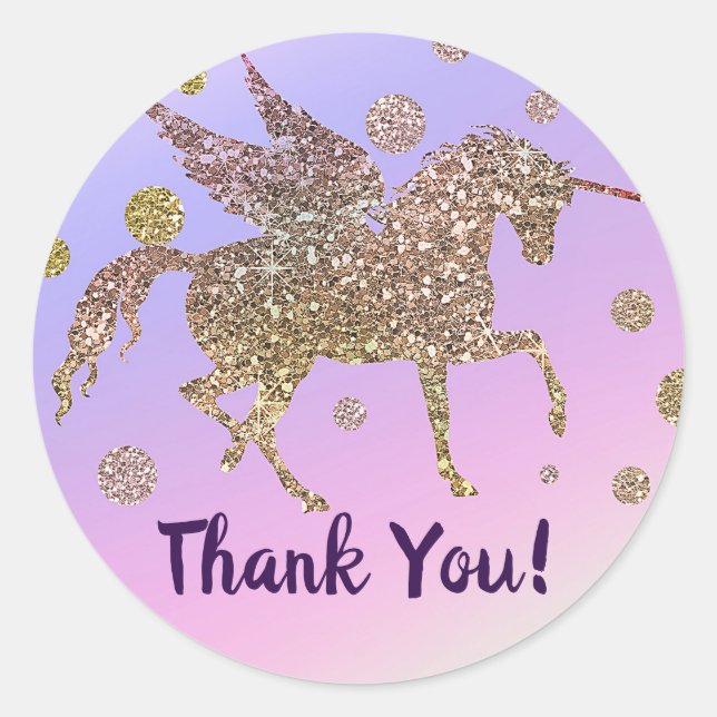 Rainbow Pastel Gold Dots Unicorn Birthday Party Classic Round Sticker (Front)