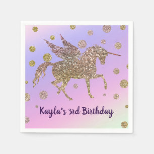 Rainbow Pastel Gold Dots Unicorn Birthday Party Napkin
