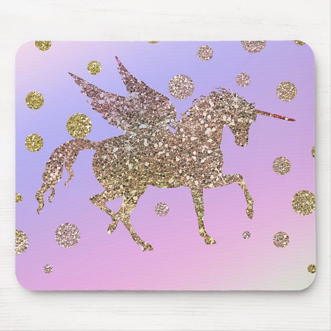 Rainbow Pastel Gold Dots Unicorn Trendy Girls Mouse Pad (Front)