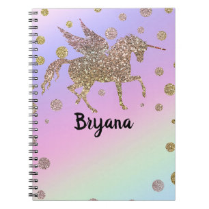 Rainbow Pastel Gold Dots Unicorn Trendy Girls Notebook