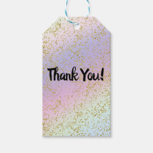 Rainbow Pastel Gold Glitter Fantasy Birthday Party Gift Tags