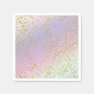 Rainbow Pastel Gold Glitter Fantasy Birthday Party Napkin