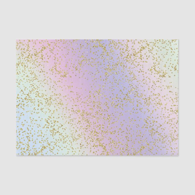 Rainbow Pastel Gold Glitter Fantasy Birthday Party Tissue Paper (Front)