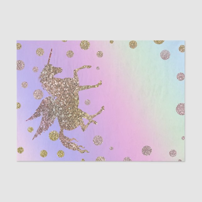 Rainbow Pastel Gold Glitter Unicorn Birthday Party Tissue Paper (Front)
