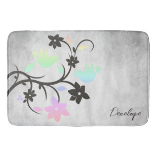 Rainbow Pastel Lovebirds Personalized Bath Mat
