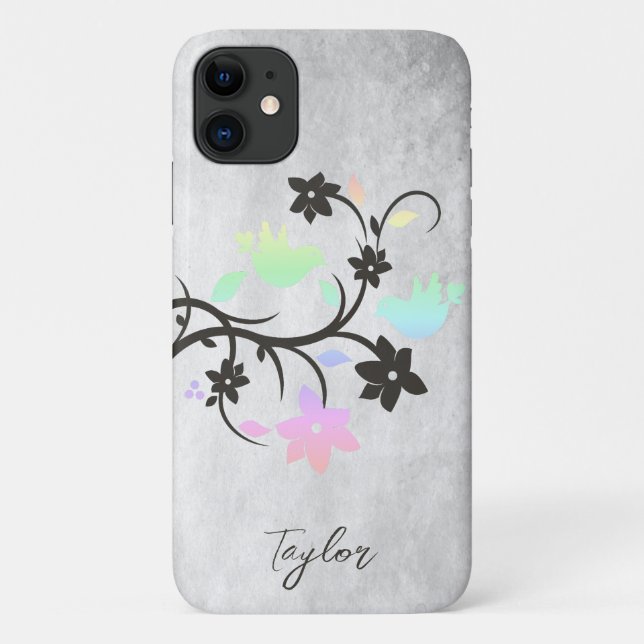 Rainbow Pastel Lovebirds Personalized Case-Mate iPhone Case (Back)