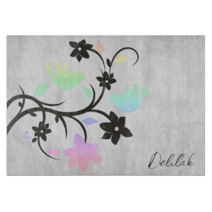 Rainbow Pastel Lovebirds Personalized Cutting Board