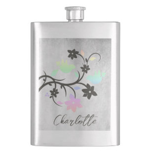 Rainbow Pastel Lovebirds Personalized Flask