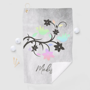 Rainbow Pastel Lovebirds Personalized Golf Towel