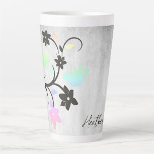 Rainbow Pastel Lovebirds Personalized Latte Mug