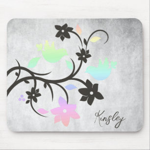 Rainbow Pastel Lovebirds Personalized Mouse Pad