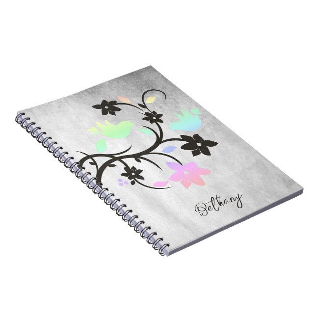 Rainbow Pastel Lovebirds Personalized Notebook (Right Side)