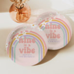 Rainbow Pastel Nine is a Vibe 9th birthday Paper Plate<br><div class="desc">Retro inspired Nine is a Vibe 9th birthday plates with hippie style pastel rainbow,  and daisies</div>